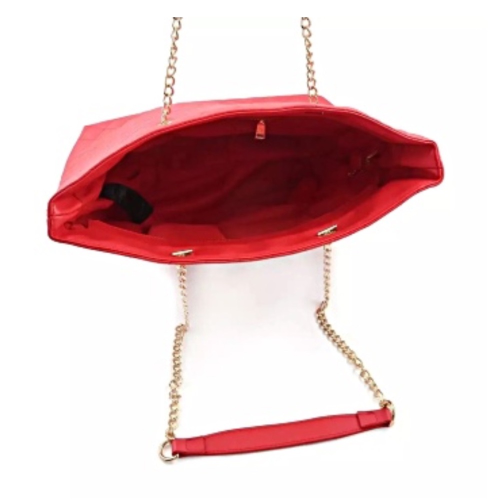 Badgley Mischka Large Red Quilted Shoulder Bag with Gold Chain ❤️ - Picture 13 of 16